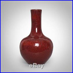 10.8H Large Chinese Antiques Red Glaze Porcelain Vase Hand-carved Bottle