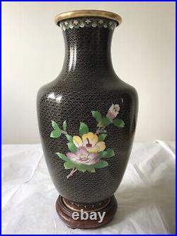 15 Inches Tall Large Vintage Chinese Cloisonne Floral Vase