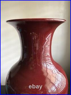 17 LARGE 20c Chinese Red Oxblood Sang de Bouef Monochrome Glaze Baluster Vase 2