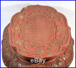18th C. ANTIQUE LARGE CHINESE LACQUER CINNABAR TABLE STAND VASE BOWL WOOD
