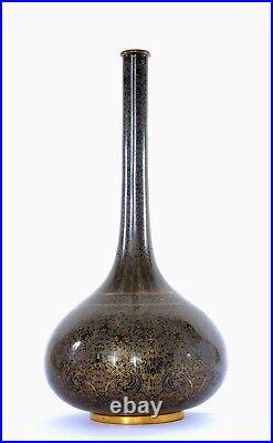 1900's Chinese Large Gilt Black Enamel Cloisonne Vase 15.4 39 cm