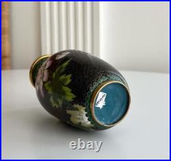 1960 Large Vintage Brass Vase Handmade Cloisonne Enamel Made in China 6.6