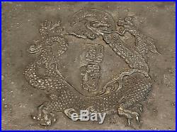 19c Large Antique Chinese Bronze Champleve CLOISONNE Center Bowl 13 1/2 Dragon