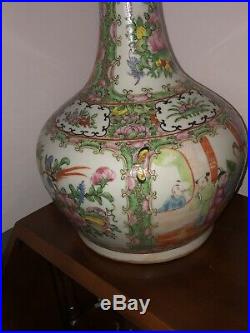 19th Century Chinese Famille Rose Medallion Bottle Vases Large Pair Qing Period