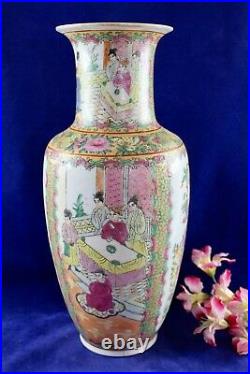 19th Century Large Chinese Rose Medallion Porcelain Vase 18 Tall