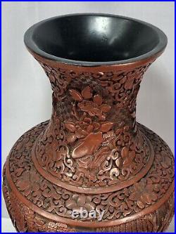 19th large Chinese Cinnabar landscape vase