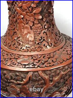 19th large Chinese Cinnabar landscape vase