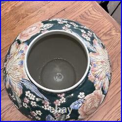20thCentury Large Blue Chinese Hand Painted Porcelain Moriage Jar Vase