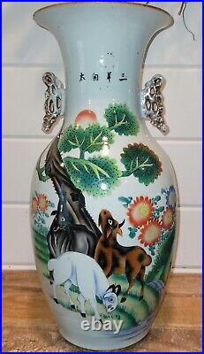 2 Antique Chinese Porcelain Vase Republic Poems Large Handles Geisha