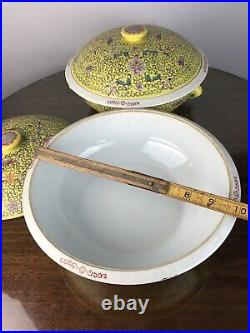 2 Famille Jaune Chinese Porcelain Large Tureen with Lid