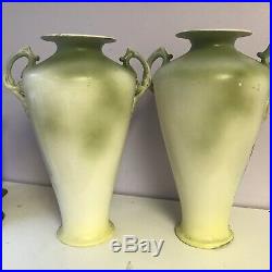 2 Large Antique Vase13 TALL Nippon Asian hand painted beaded moriage Vintage
