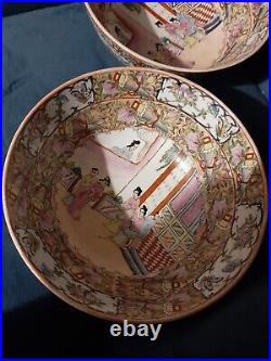 2 Large Chinese 6 Characters Marked Famille Rose 10 Bowls