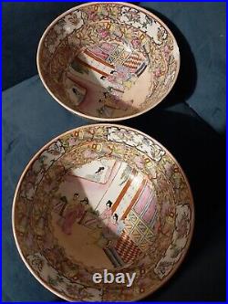 2 Large Chinese 6 Characters Marked Famille Rose 10 Bowls