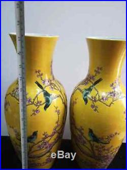 2 x Large Antique Porcelain Vases Beautiful Paintings of Birds & Plum Blossom
