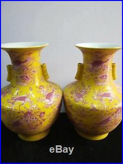 2 x Large Vintage Chinese Porcelain Landscape Vases Hand-carving Marks KangXi