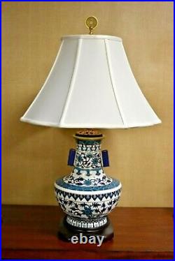30 Very Fine Chinese Cloisonne Vase Lamp- Asian-oriental-blue/white Lotus