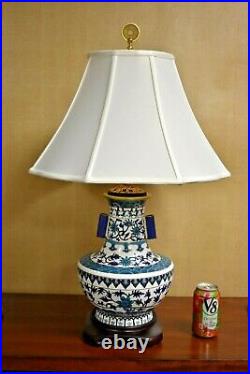 30 Very Fine Chinese Cloisonne Vase Lamp- Asian-oriental-blue/white Lotus