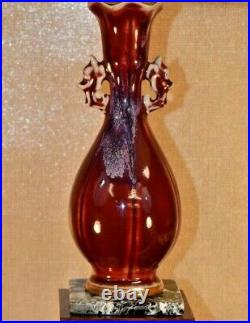 30 Very Fine Oxblood Chinese Porcelain Vase Table Lamp- Flambe