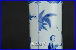 31 cm large antique chinese B&W slender vase with parrots and ladies 19thC Qing