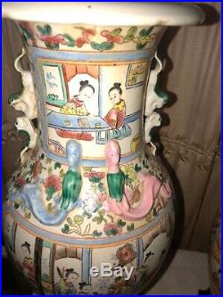 35 Pair Of Chinese Large Porcelain Vase Lamp Asian Oriental Ceramic Hand Paintd