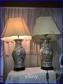 35 Pair Of Chinese Large Porcelain Vase Lamp Asian Oriental Ceramic Hand Paintd