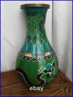 37cm H Large Cloisonne Chinese vase handcafted wirework/ enamels DRAGON VASE