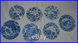 7 chinese large plates 17/18th century blue white kangxi