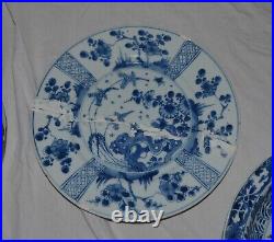 7 chinese large plates 17/18th century blue white kangxi