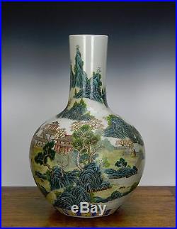 A Large Antique Chinese Famille Rose Landscape Globular Porcelain Vase