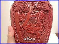 A Large Chinese Qing Dynasty Cinnabar Vase Lamp