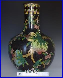 A Large Late Qing Dynasty Antique Chinese Cloissone Peach Vase