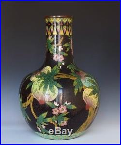 A Large Late Qing Dynasty Antique Chinese Cloissone Peach Vase