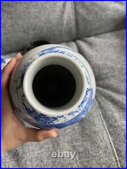 A Lovely Chinese 19thC Blue and White Figural Pattern Balustrade Vase Large