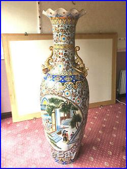 A Magnificent Very Large Chinese Hand Painted Vase with Gold Handles 60 tall