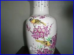 A Nice Large Pair of Chinese Hand Painted Vases of Birds and Flowers