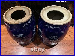 A Pair Large Chinese Qing Dynasty Cobalt Blue and White Glazed Garden Seats