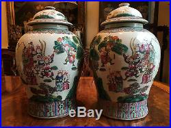 A Pair Large Chinese Qing Dynasty Famille Rose Porcelain Temple Jars