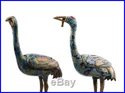 A Pair Of Large Antique Chinese Cloisonné Cranes
