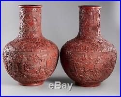 A Pair Of Large Chinese Cinnabar Lacquer Vases, Tianqiuping