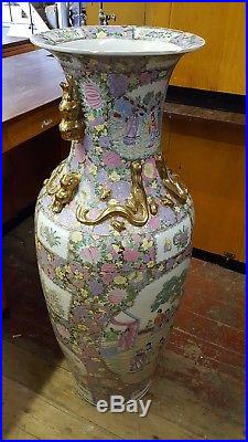 A large antique Cantonese ware vestible vase 127cm high 290