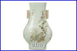 A large antique Chinese porcelain famille rose Hu-form vase