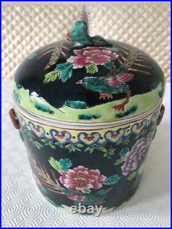 A rare large Chinese famille rose jar with lid, late Qing H 23cm Dia 18.5 cm