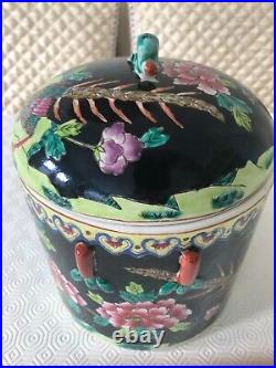 A rare large Chinese famille rose jar with lid, late Qing H 23cm Dia 18.5 cm