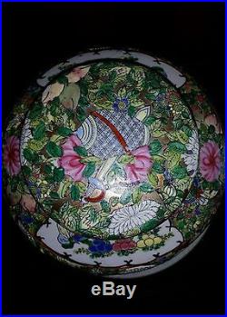 Antiqnes Chinese Large 11 Hand Painted Lidded Rose Medallion Container Ex Cond