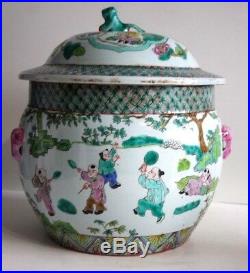 Antique 18-19 C Chinese Famille Rose Large Jar With Elephant Handles/ Marked