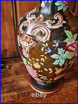 Antique 19th C Chinese Ceramic Large Hand Painted Vase, Ram's Head, Old Staple
