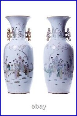 Antique 19th authentic Chinese famille rose Large porcelain Rare Pair vases