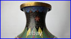 Antique Black Cloissonne Vase with Dragons. Large, Great Condition Signed