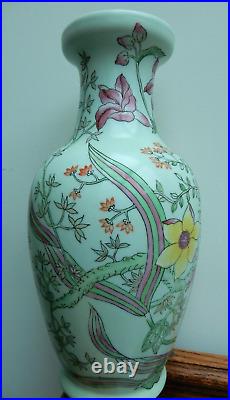 Antique Ceramic Vase Oriental Large Heavy Painted Flower Tree of Life 36cmSIGNED