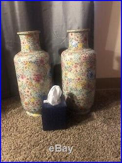 Antique China Twin Large Floral Floor Vases